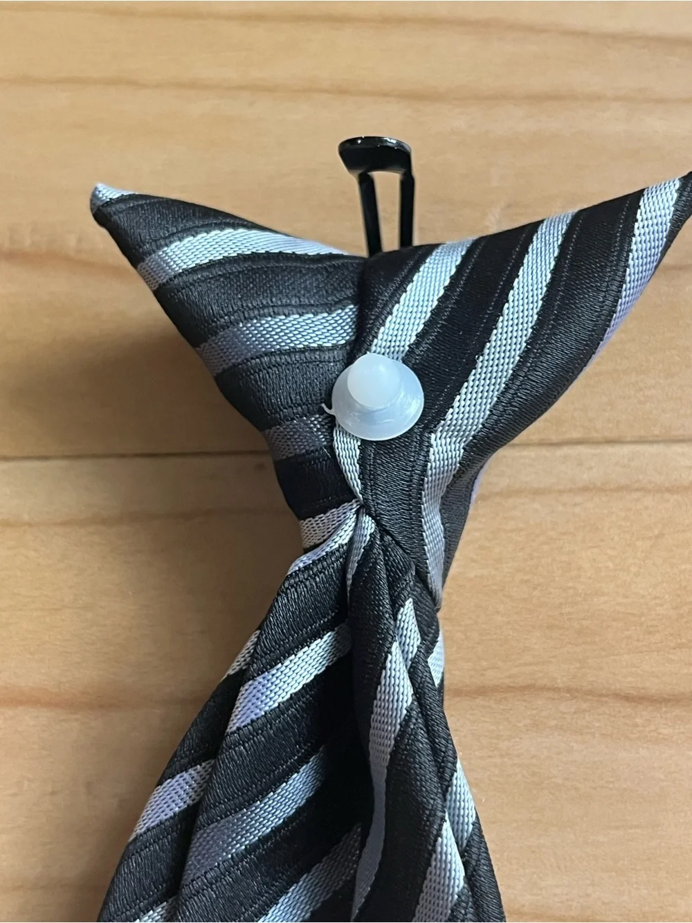 Boys Black Gray Striped Pre-Tied Adjustable Necktie